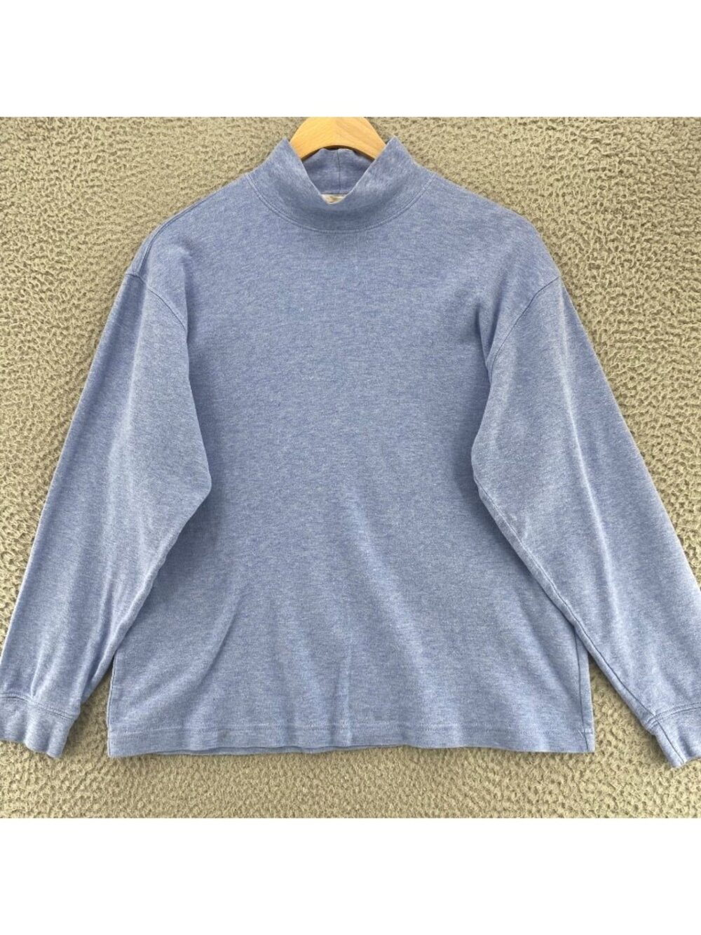 Talbots Top Womens Small Petite VTG Periwinkle Cotton Knit Mock Neck Long Sleeve